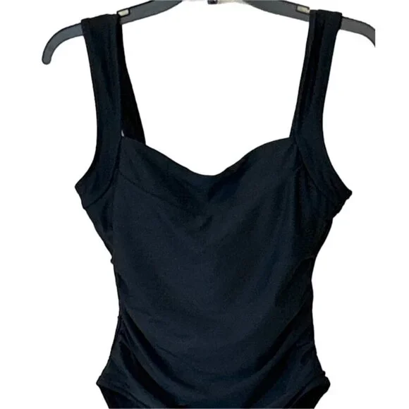 J. Crew Black Ruched Square Neck One Piece Swimsuit Size 10 NWT - Picture 4 of 6